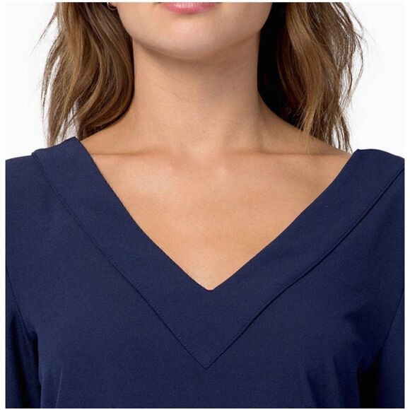 Tobi Navy Blue 3/4 Sleeve V-Neck Sheath Shift Mini Dress, Size Small - Picture 4 of 15